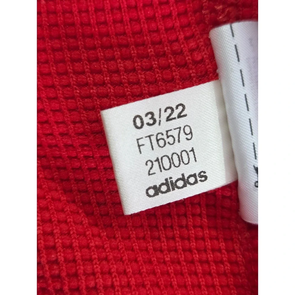 Adidas A482 Mens XL Red Waffle Knit 3-Stripes Quarter Zip Pullover FT6579 Logo